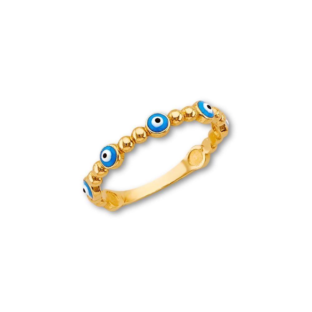 14K Gold Evil Eye Band | Dainty Light Blue Enamel Eye By Tehrani Jewelry